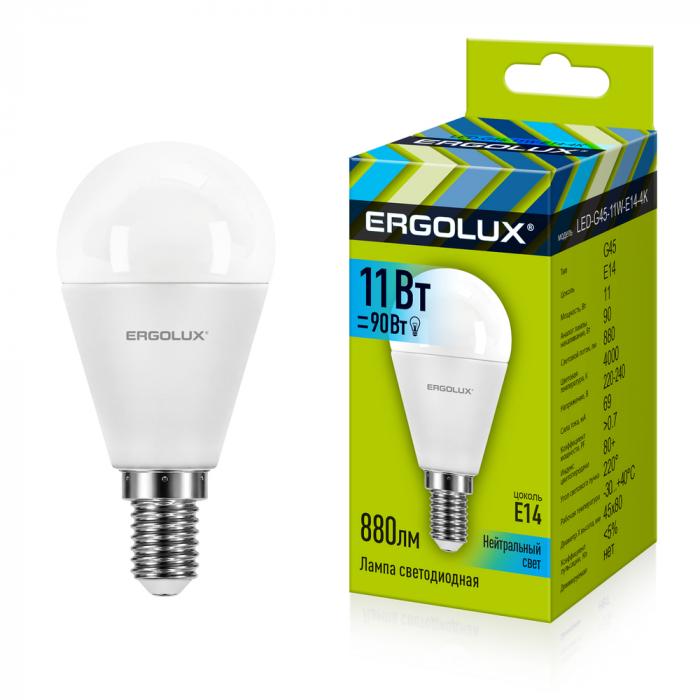 Светодиодная лампа Ergolux шар G45 11Вт E14 4000K